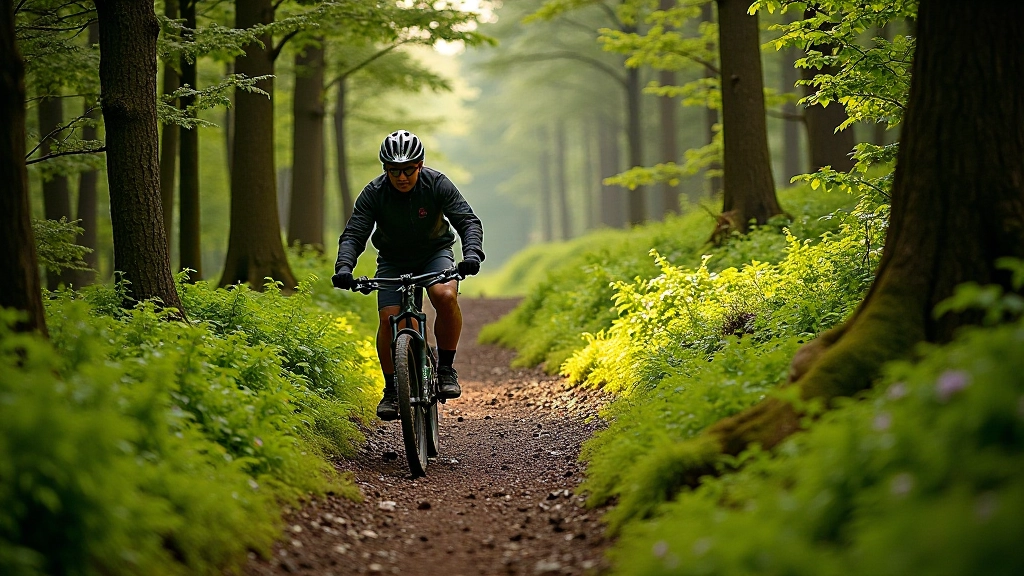 Mountain bike trail in Ballinastoe with forest and technical terrain near Wicklow