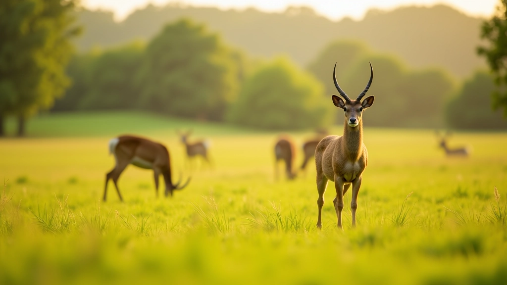 Open meadow in Phoenix Park with fallow deer herd grazing peacefully, expansive grassland, natural wildlife habitat, distant tree line